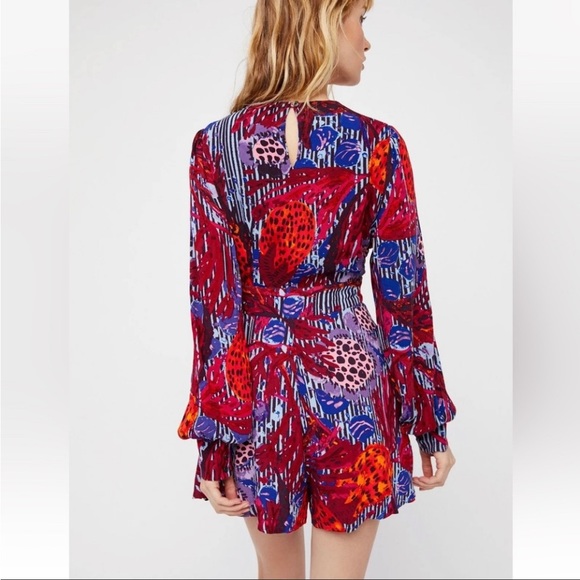 Free People Audrey Abstract Deep Plunge Neckline Romper - Picture 3 of 10